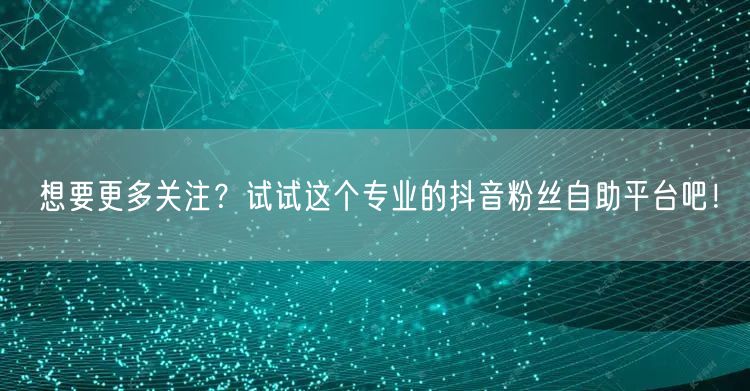 想要更多关注?试试这个专业的抖音粉丝自助平台吧!