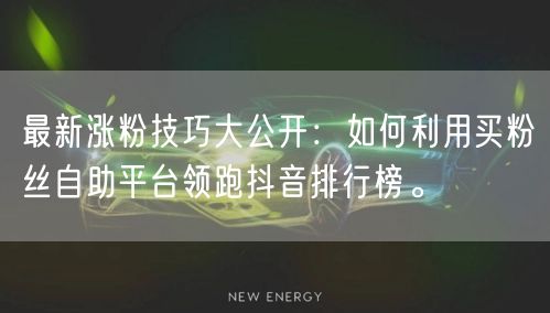 最新涨粉技巧大公开:如何利用买粉丝自助平台领跑抖音排行榜。