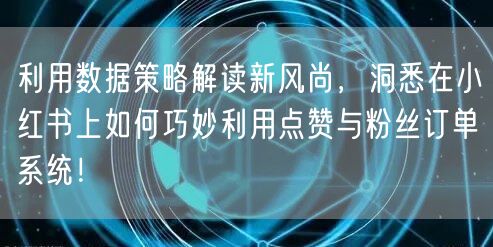 利用数据策略解读新风尚,洞悉在小红书上如何巧妙利用点赞与粉丝订单系统!