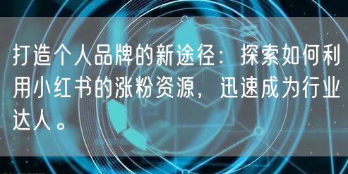 打造个人品牌的新途径:探索如何利用小红书的涨粉资源,迅速成为行业达人。