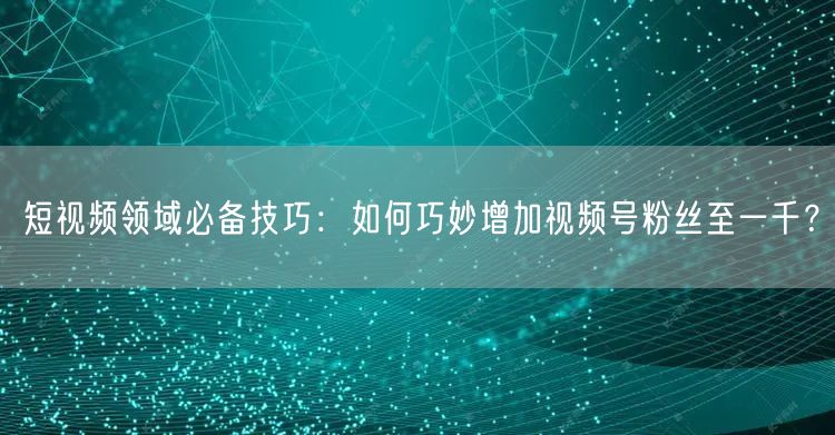 短视频领域必备技巧:如何巧妙增加视频号粉丝至一千?