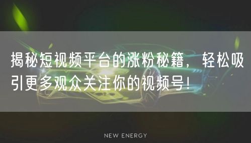 揭秘短视频平台的涨粉秘籍,轻松吸引更多观众关注你的视频号!