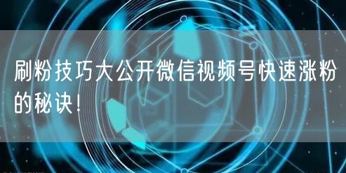 刷粉技巧大公开微信视频号快速涨粉的秘诀!