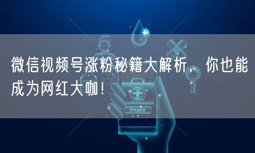 微信视频号涨粉秘籍大解析,你也能成为网红大咖!